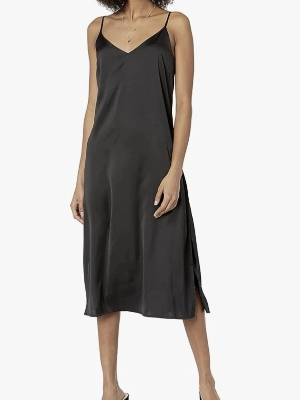 The Drop Women's Black "Ana" Silky V-Neck Midi Slip Dress Sz Large